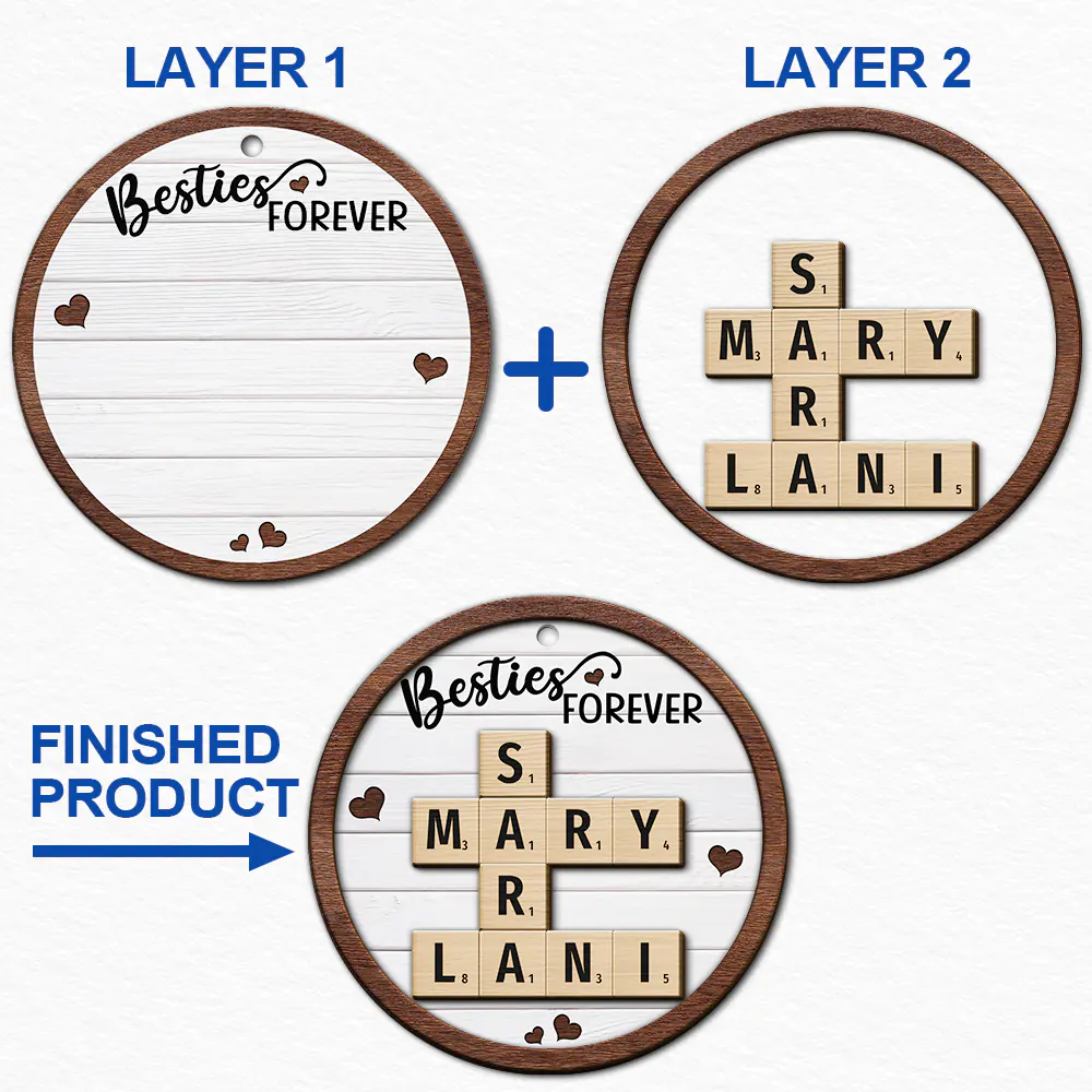 Crossword Sisters Forever - Personalized 2-Layered Wooden Ornament - Image 7