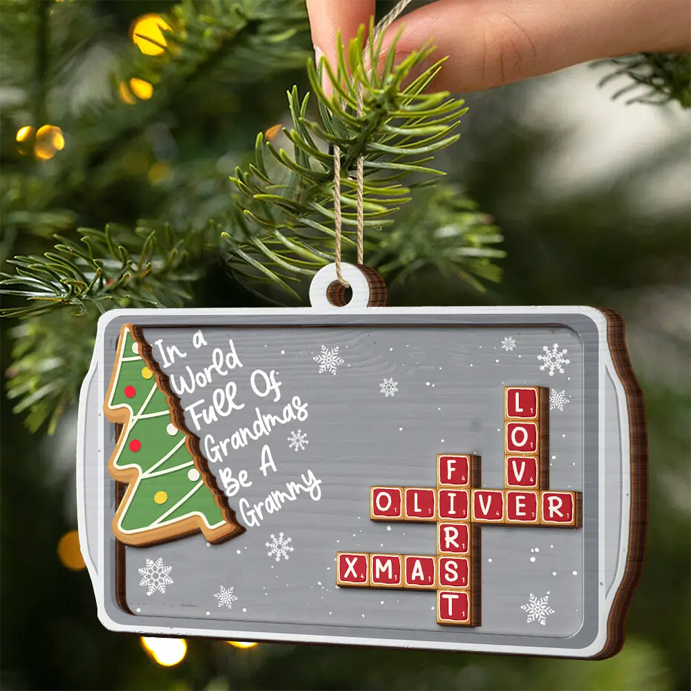 Crossword Srabble Gingerbread Cookie World Full Of Grandmas - Personalized 2-Layered Wooden Ornament - Image 3