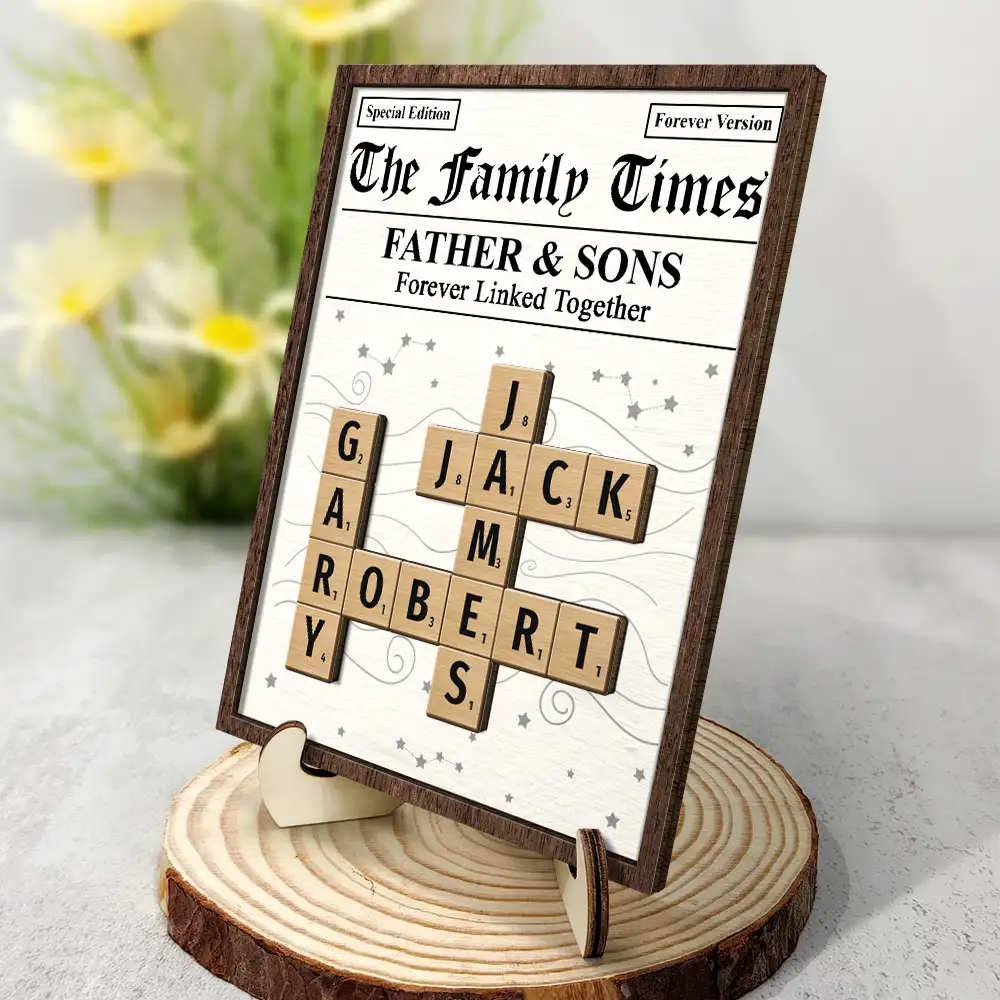 Crossword The Family Times - Personalized 2-Layered Wooden Plaque With Stand - Image 2