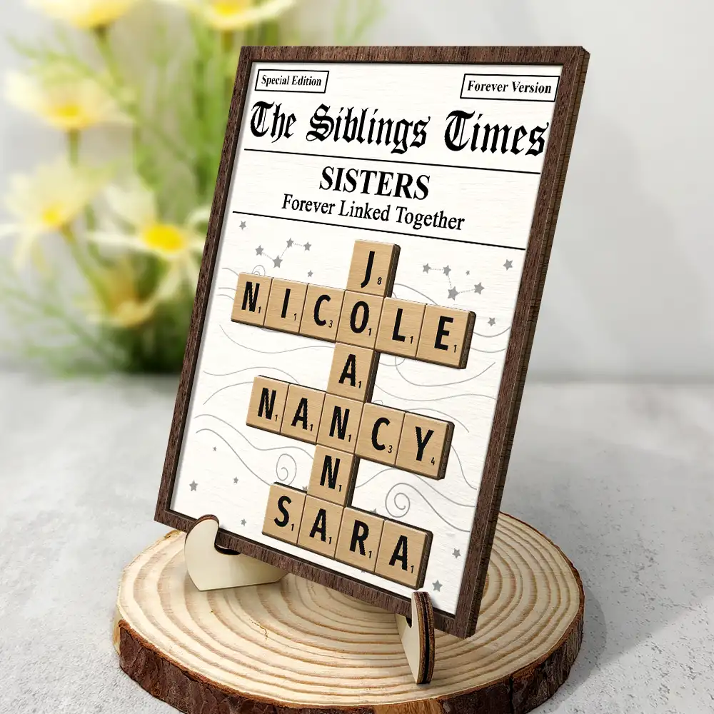 Crossword The Siblings Times - Personalized 2-Layered Wooden Plaque With Stand - Image 3
