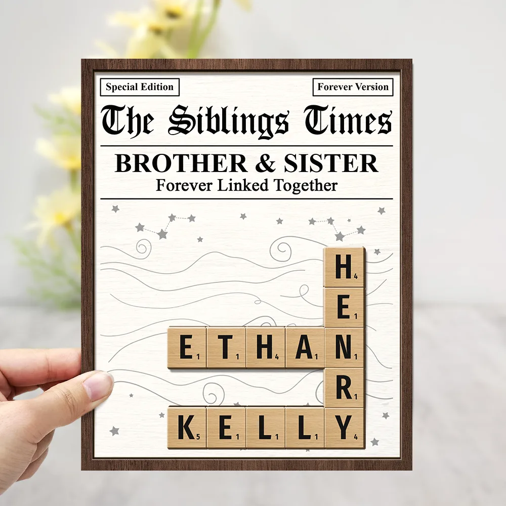 Crossword The Siblings Times - Personalized 2-Layered Wooden Plaque With Stand - Image 4