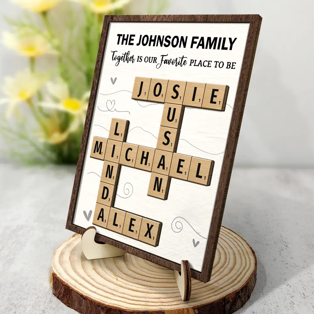 Crossword Together Is Our Favorite Place To Be - Personalized 2-Layered Wooden Plaque With Stand - Image 3