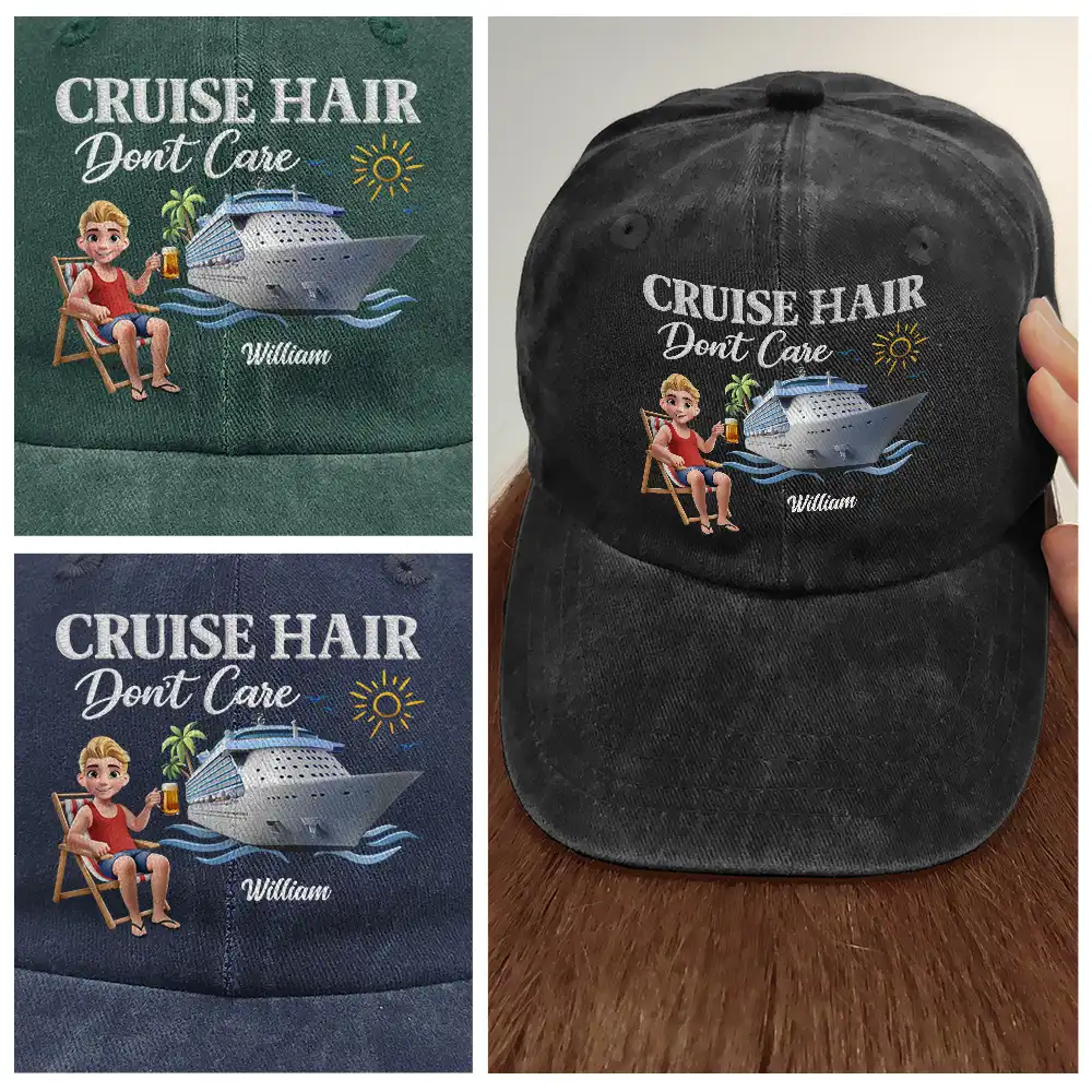 Cruise Hair Don't Care - Personalized Vintage Washed Denim Cap - Image 5