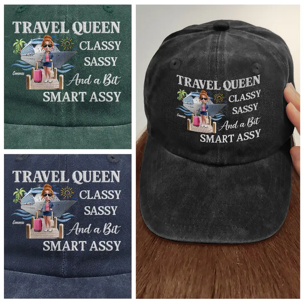 Cruise Queen Classy Sassy - Personalized Vintage Washed Denim Cap - Image 5