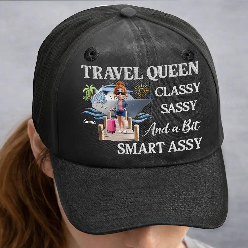 Cruise Queen Classy Sassy - Personalized Vintage Washed Denim Cap - Image 2