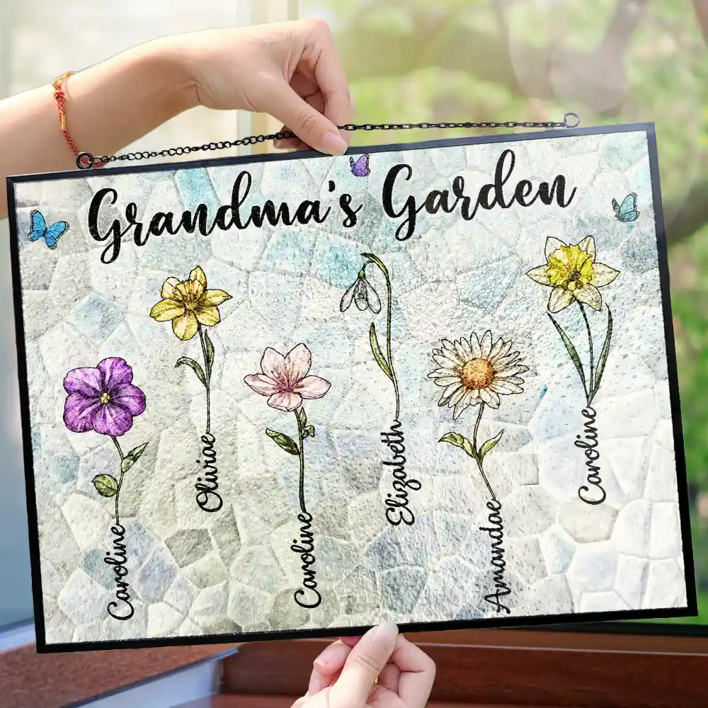 Crystal Art Birth Flower Grandma's Garden - Personalized Horizontal Stained Glass Suncatcher - Image 4