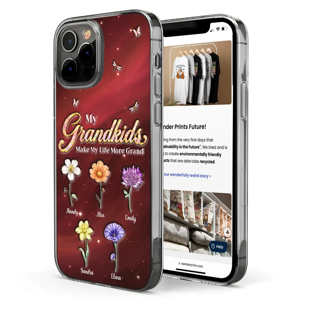 Crystal Birth Month Flower My Grandkids Make My Life More Grand - Personalized Clear Phone Case - Image 4