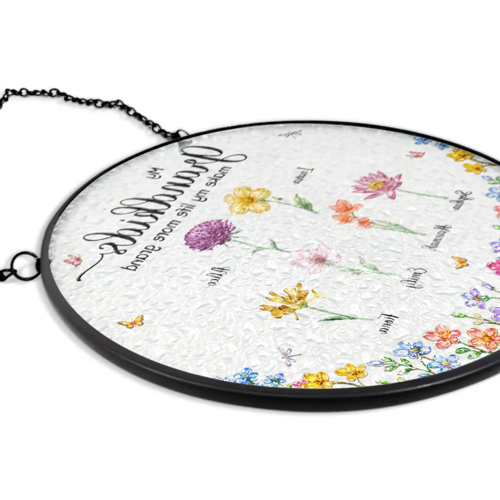 Crystal Effect Birth Flower Grandkids Make Life More Grand - Personalized Stained Glass Window Hanging Suncatcher - Image 5