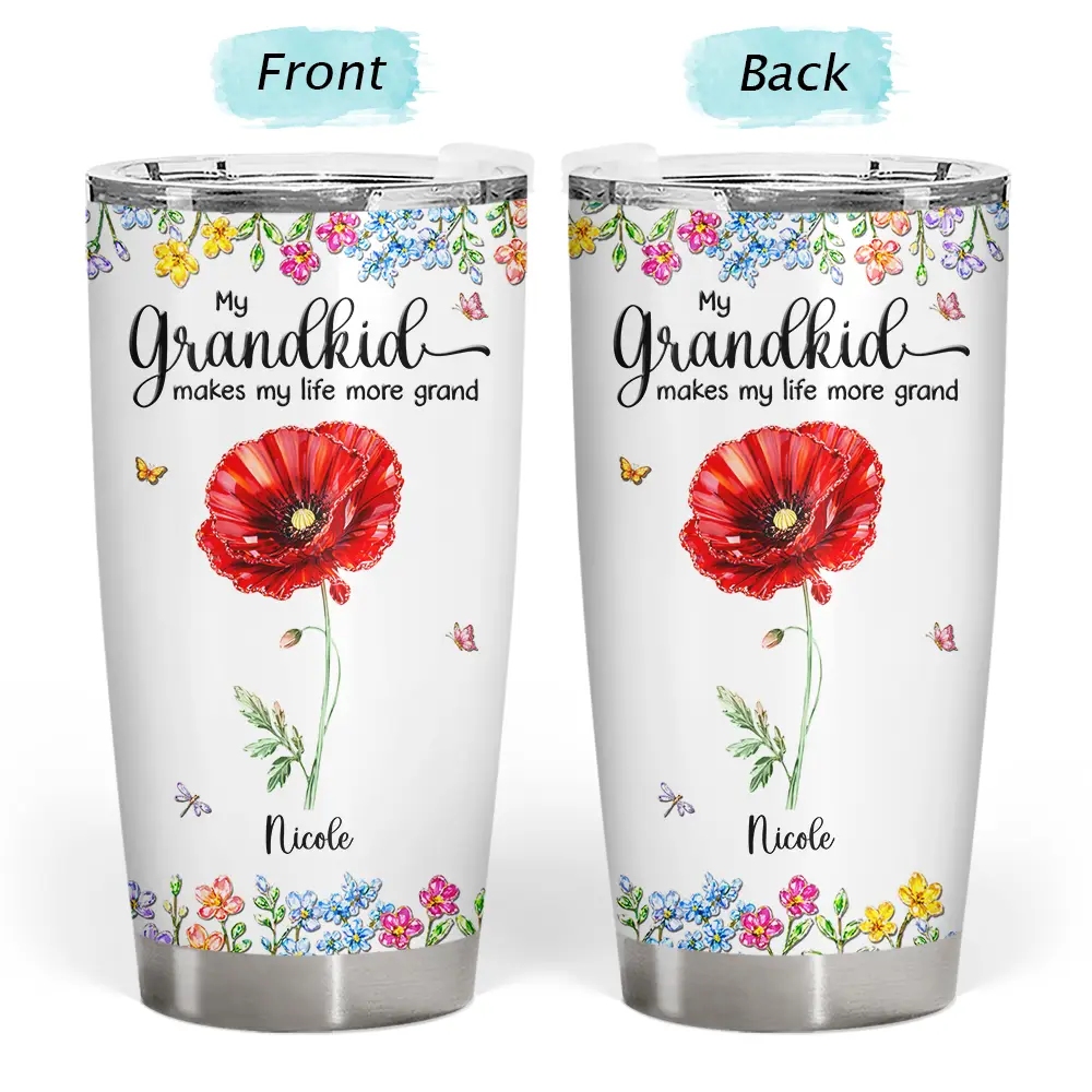 Crystal Effect Birth Flower Grandkids Make Life More Grand - Personalized Tumbler - Image 3