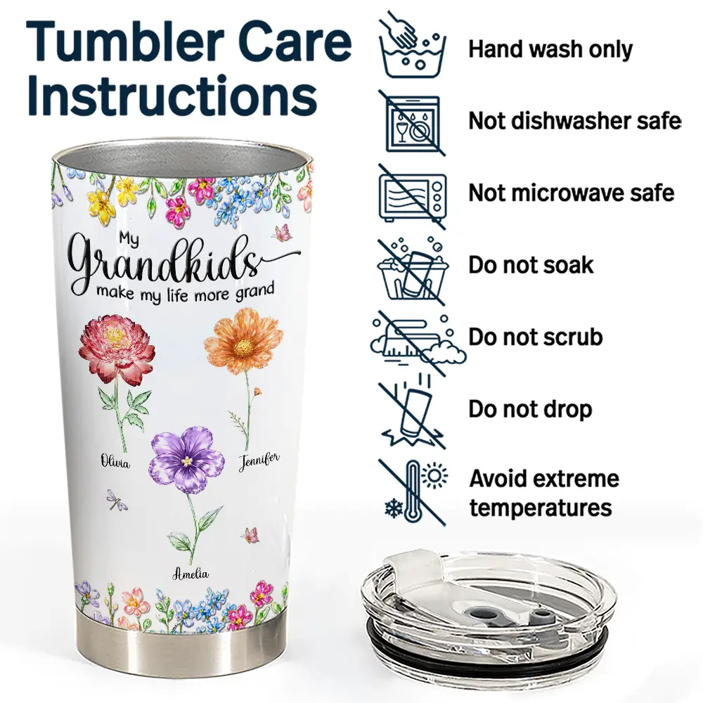 Crystal Effect Birth Flower Grandkids Make Life More Grand - Personalized Tumbler - Image 5