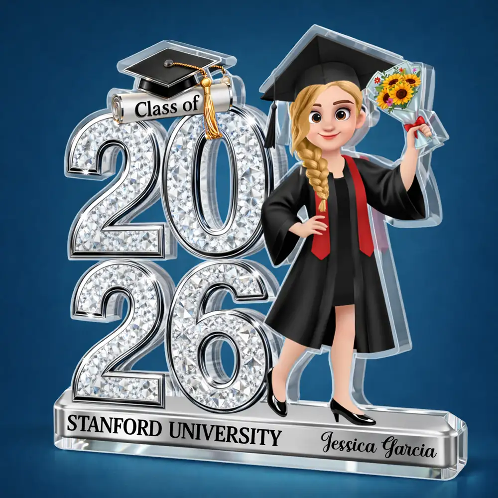 Crystal Effect Graduation Man Woman - Personalized Custom Shaped Acrylic Plaque - Image 2