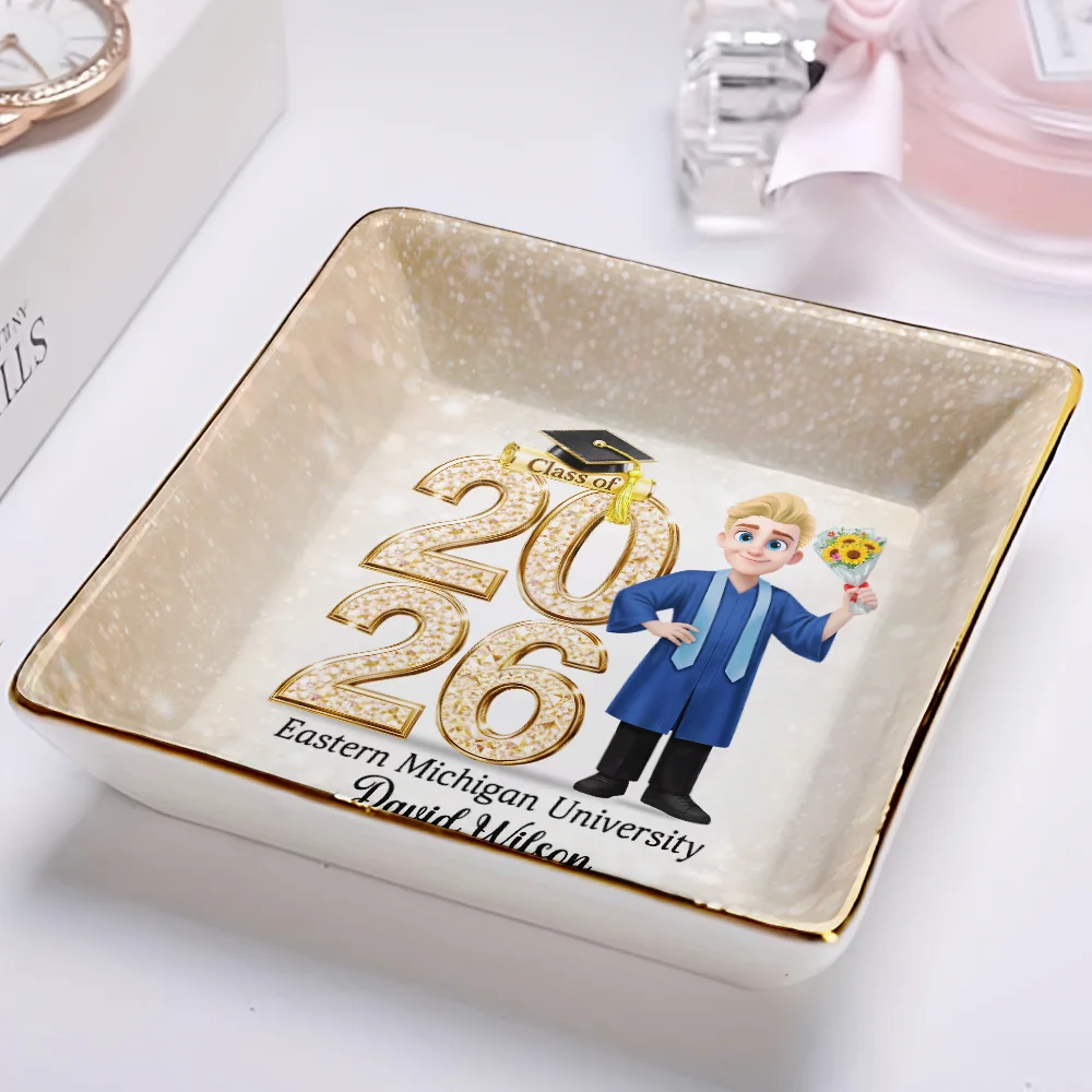 Crystal Effect Graduation Man Woman - Personalized Ring Dish - Image 2