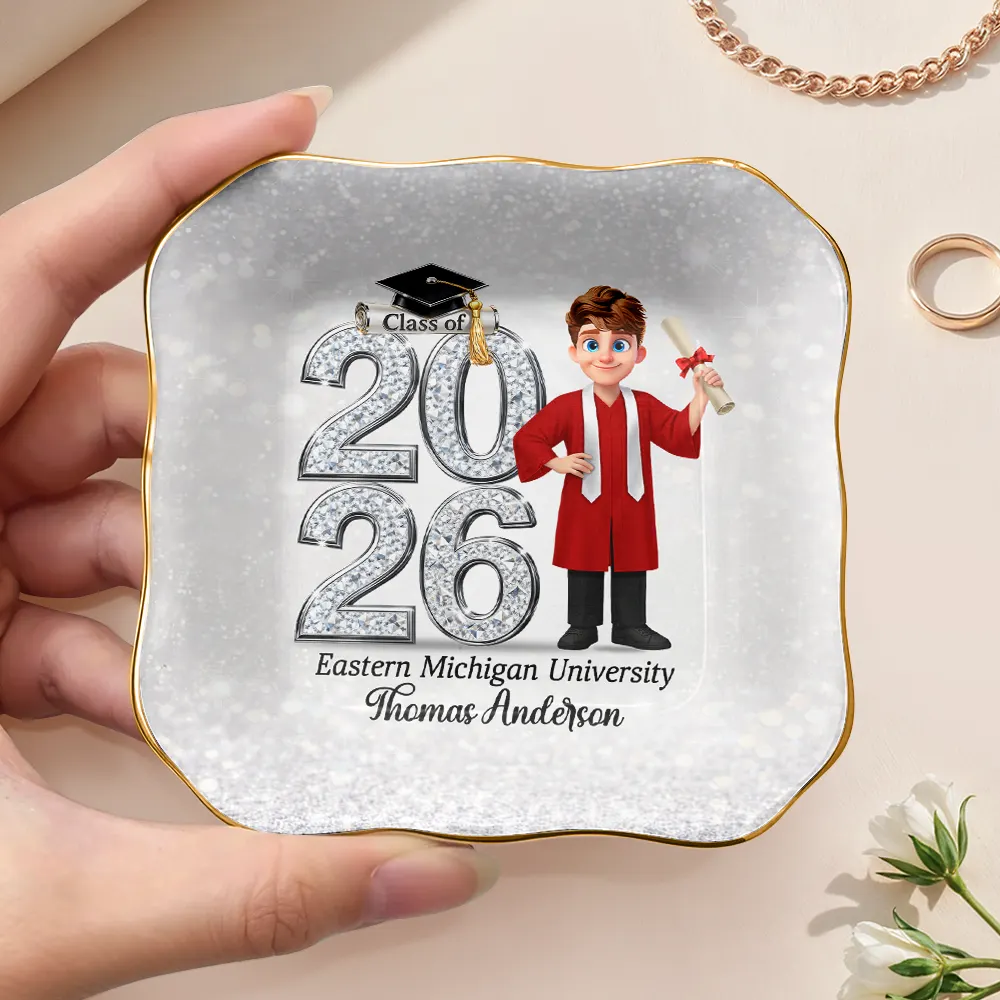 Crystal Effect Graduation Man Woman - Personalized Ring Dish - Image 3
