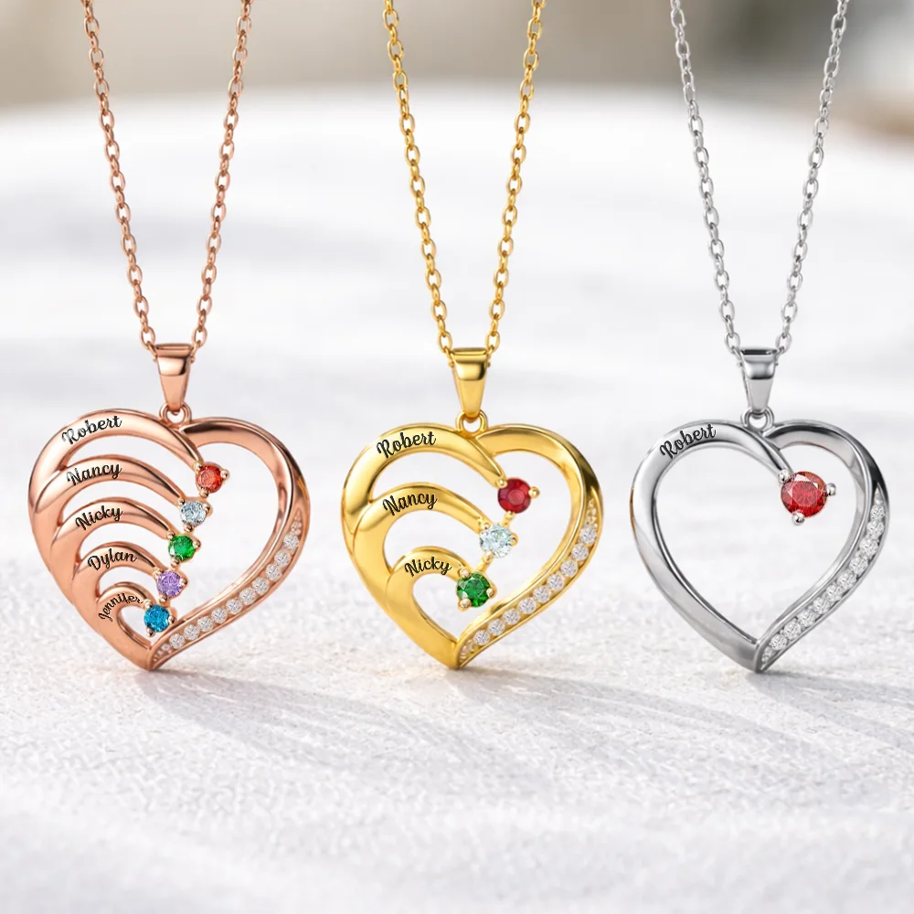 Custom Birth Month Anniversary Mom Wife - Personalized Birthstone Heart Necklace - Image 2