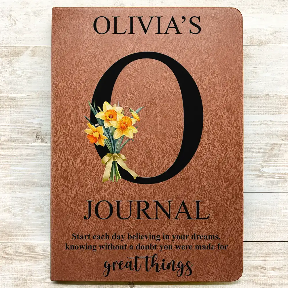 Custom Birth Month Flower Bouquet With Name Start Each Day - Personalized Leather Journal - Image 3