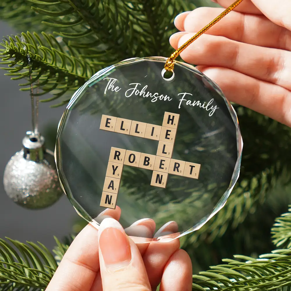 Custom Family Name Crossword Scrabble - Personalized Glass Ornament - Image 3