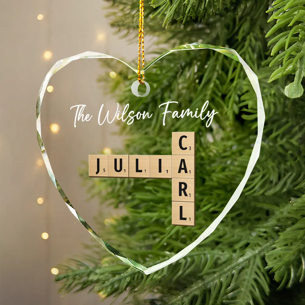 Custom Family Name Crossword Scrabble - Personalized Glass Ornament - Image 5