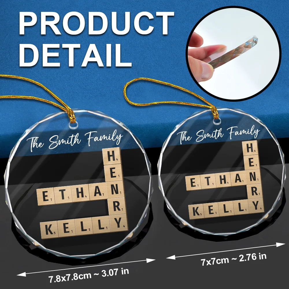 Custom Family Name Crossword Scrabble - Personalized Glass Ornament - Image 7