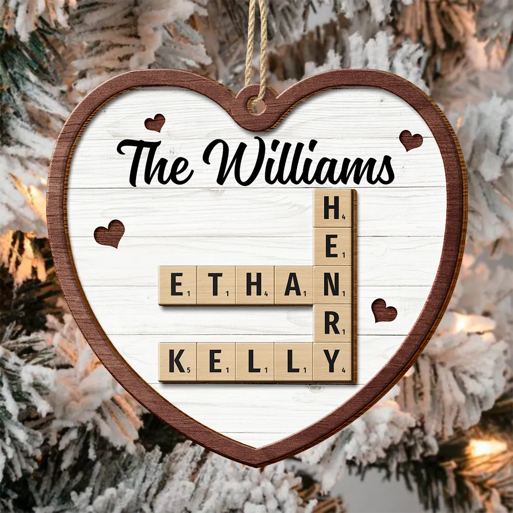 Custom Family Name Heart Crossword Scrabble - Personalized 2-Layered Wooden Ornament - Image 4