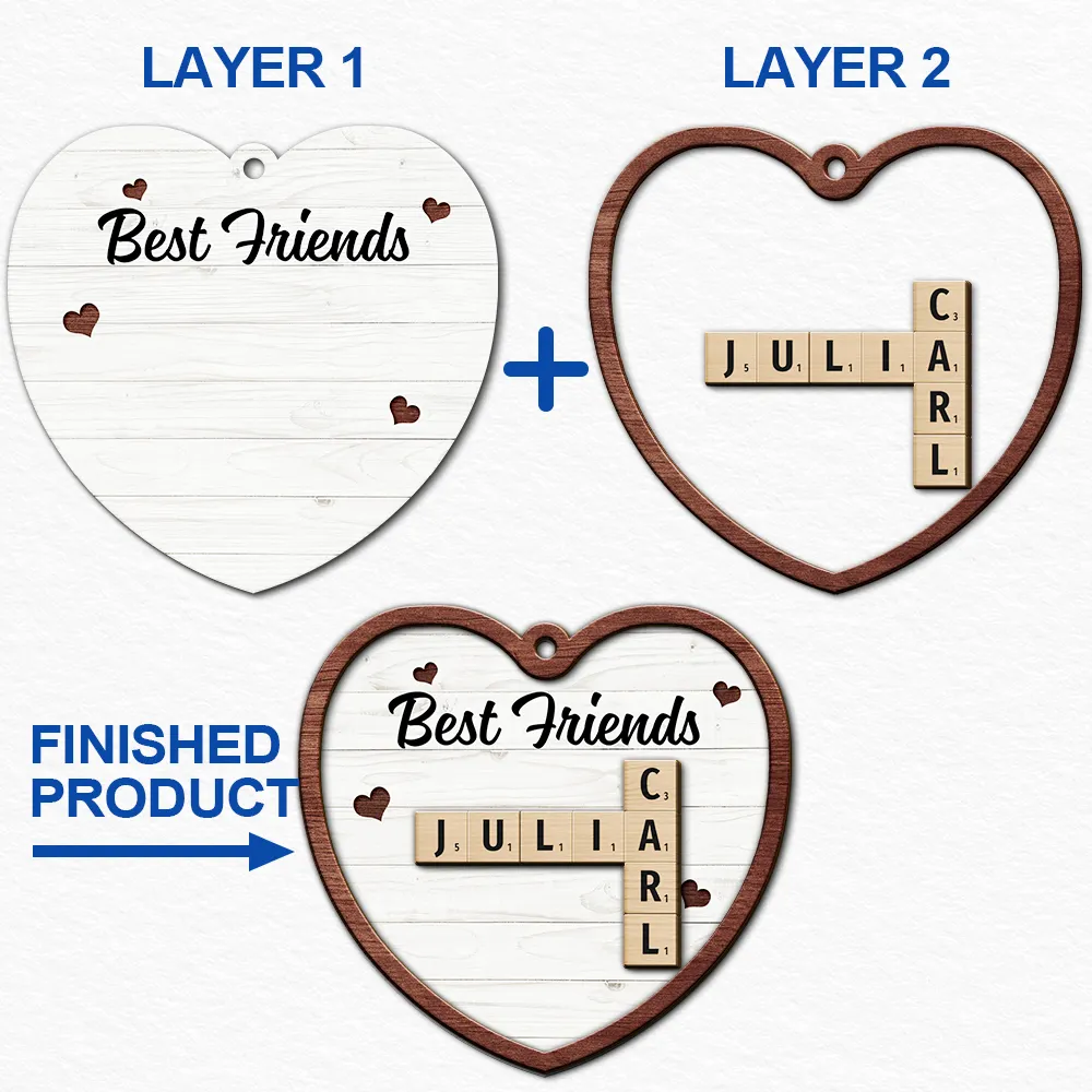 Custom Family Name Heart Crossword Scrabble - Personalized 2-Layered Wooden Ornament - Image 7