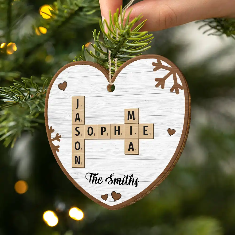 Custom Family Name Heart Crossword Scrabble - Personalized Custom Shaped Wooden Ornament - Image 3