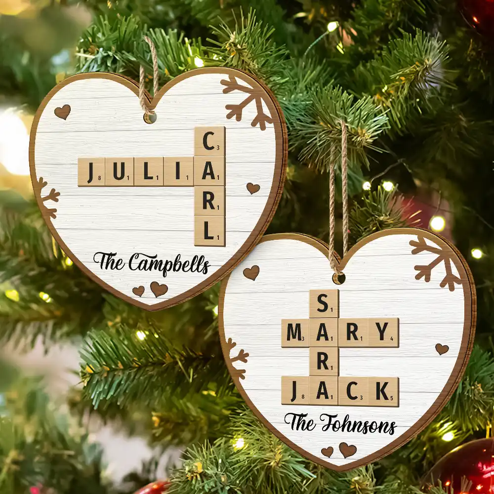 Custom Family Name Heart Crossword Scrabble - Personalized Custom Shaped Wooden Ornament - Image 7