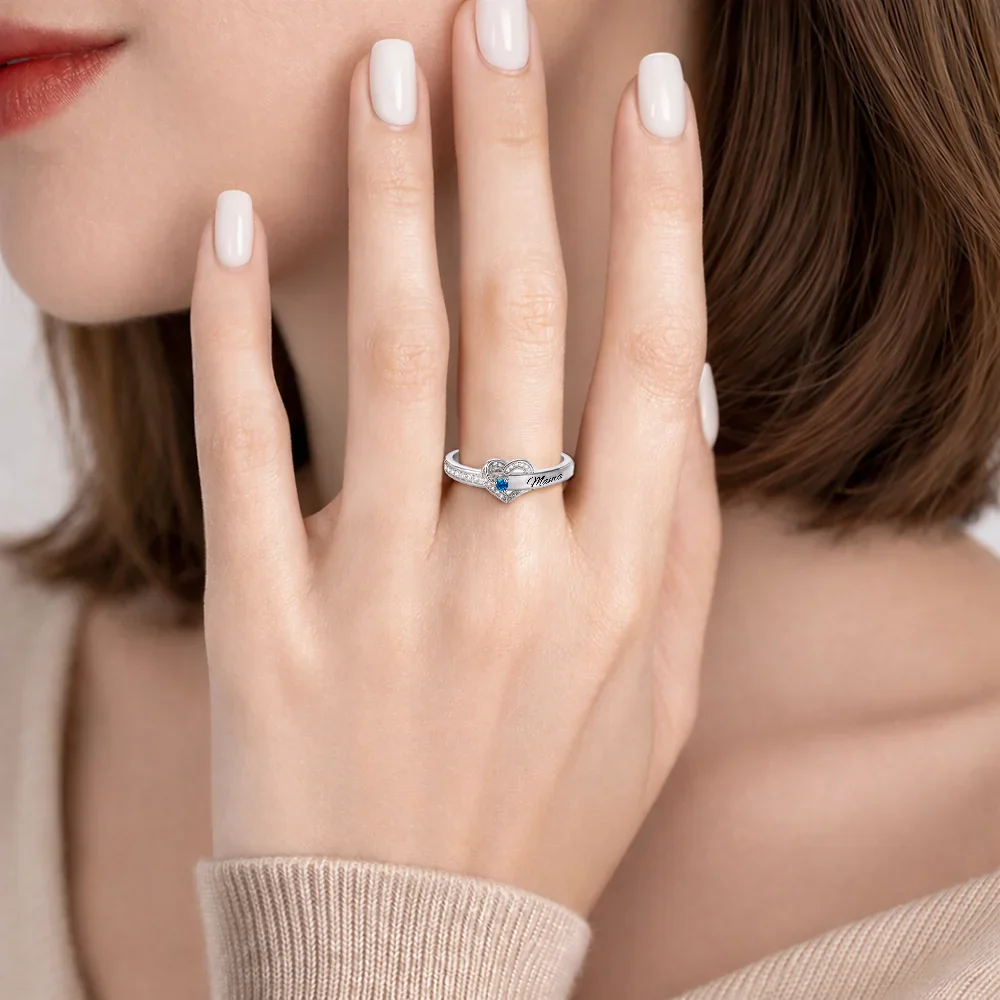 Custom Gemstones Love You Always Mom And Daughters - Personalized Birthstone Heart Ring - Image 4