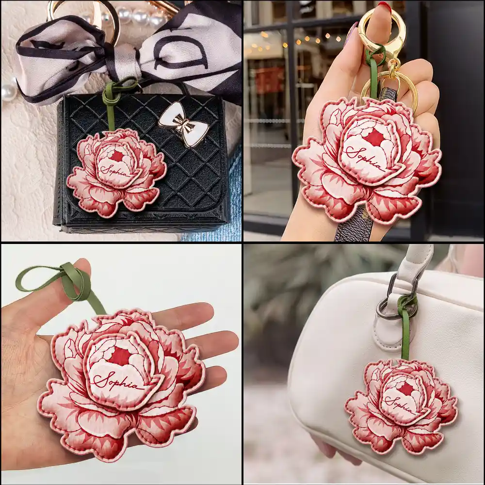 Custom Name Aesthetic Bag Accessories - Personalized Birth Flower Leather Charm - Image 6