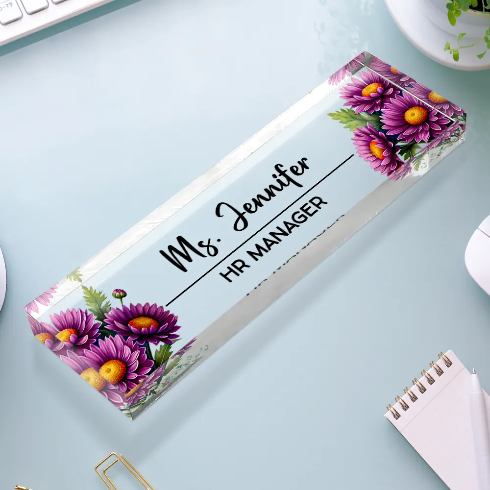 Custom Name And Job Title With Birth Month Flower - Personalized Desk Name Plate - Image 2