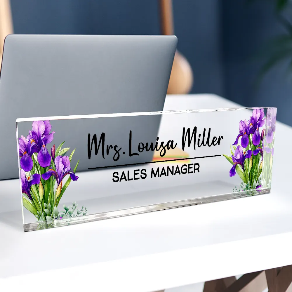 Custom Name And Job Title With Birth Month Flower - Personalized Desk Name Plate - Image 3