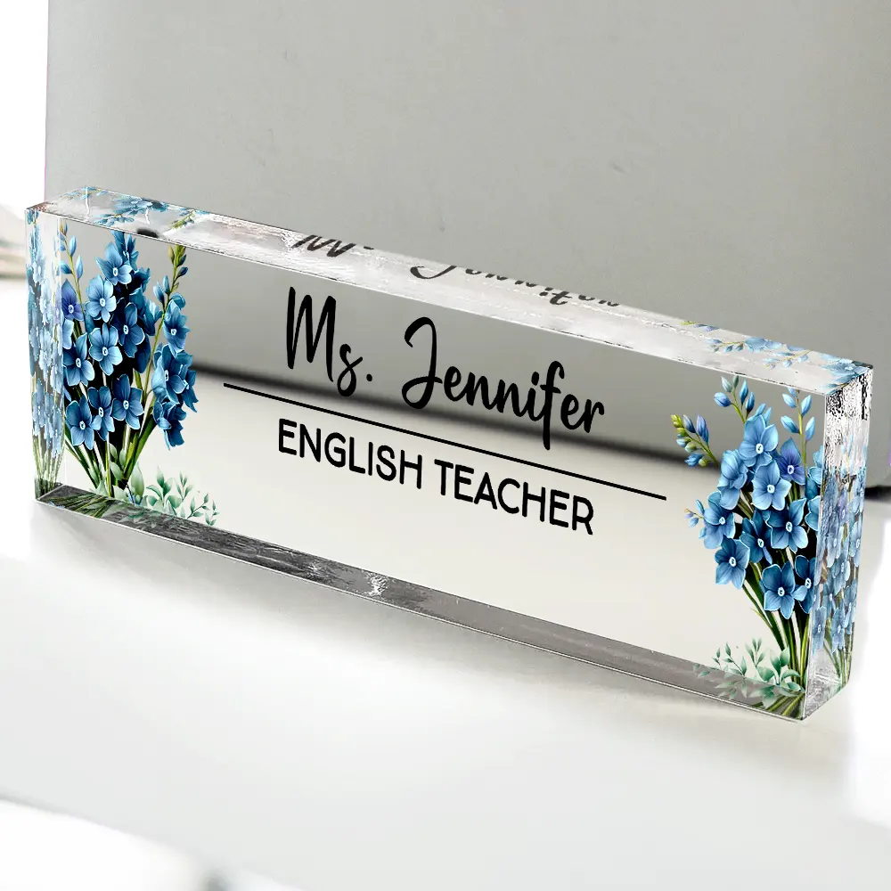 Custom Name And Job Title With Birth Month Flower - Personalized Desk Name Plate - Image 4