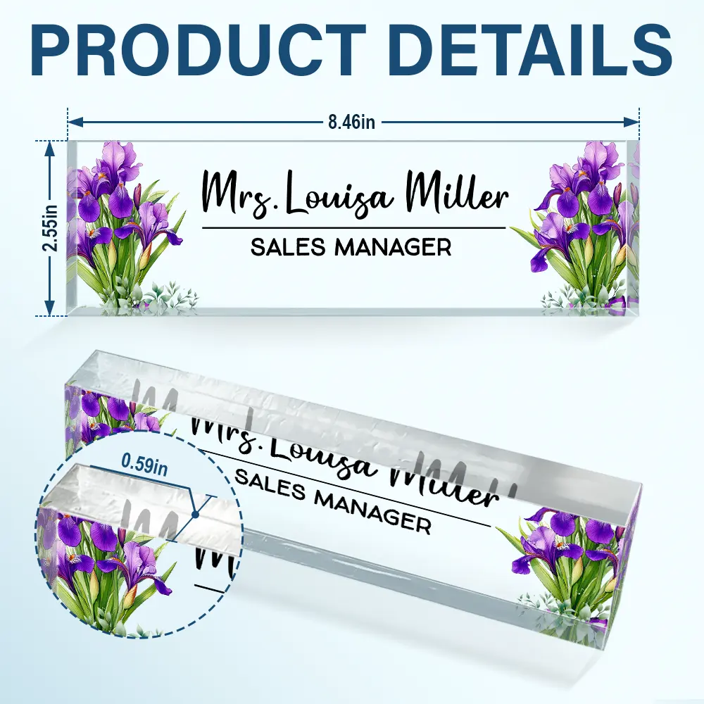 Custom Name And Job Title With Birth Month Flower - Personalized Desk Name Plate - Image 5