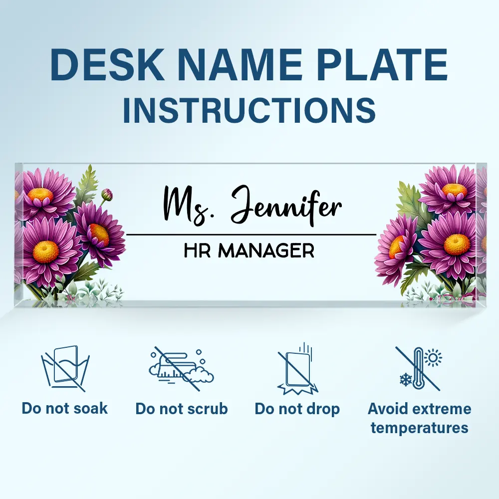 Custom Name And Job Title With Birth Month Flower - Personalized Desk Name Plate - Image 6