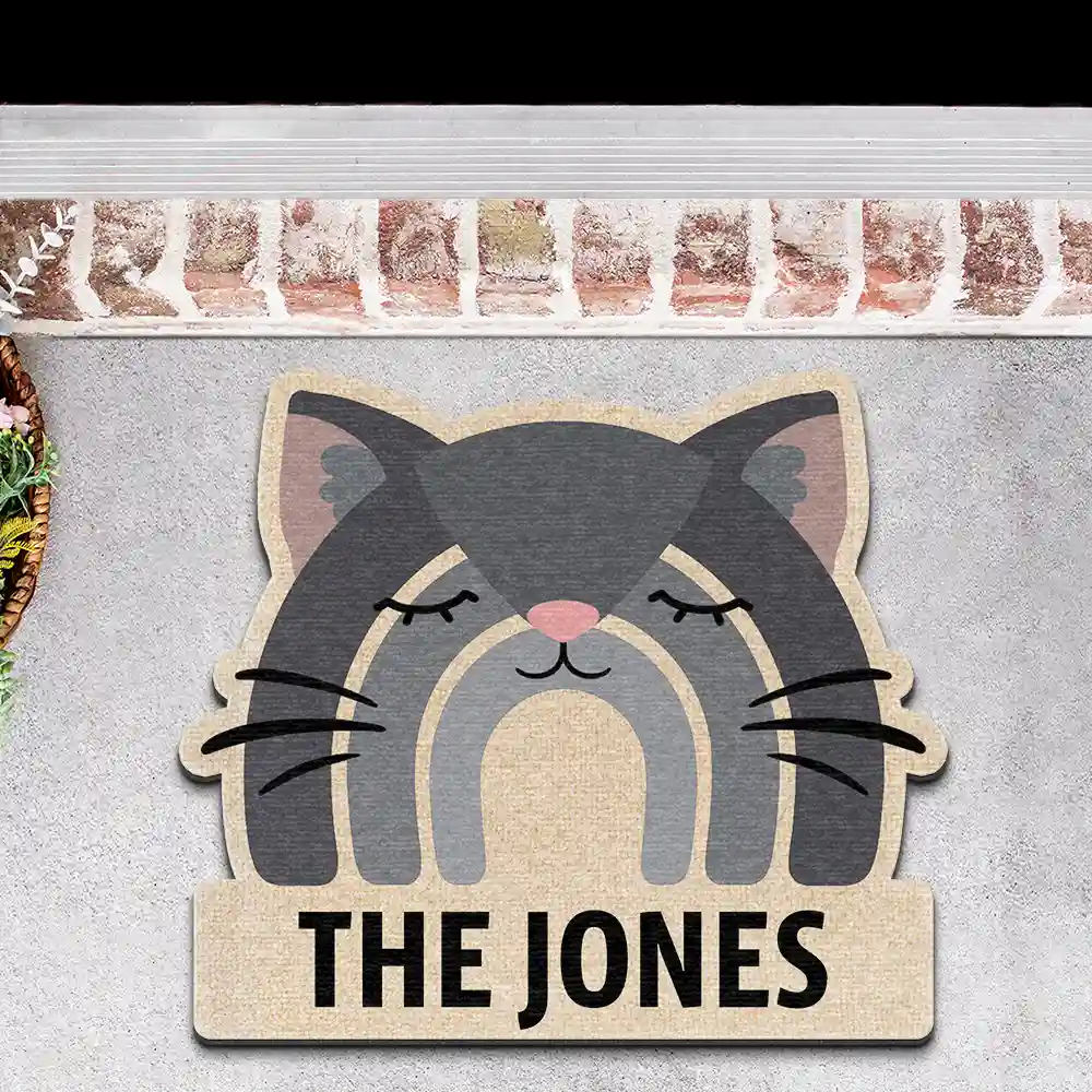 Custom Name Boho Rainbow Style Cat Face - Personalized Custom Shaped Doormat - Image 3
