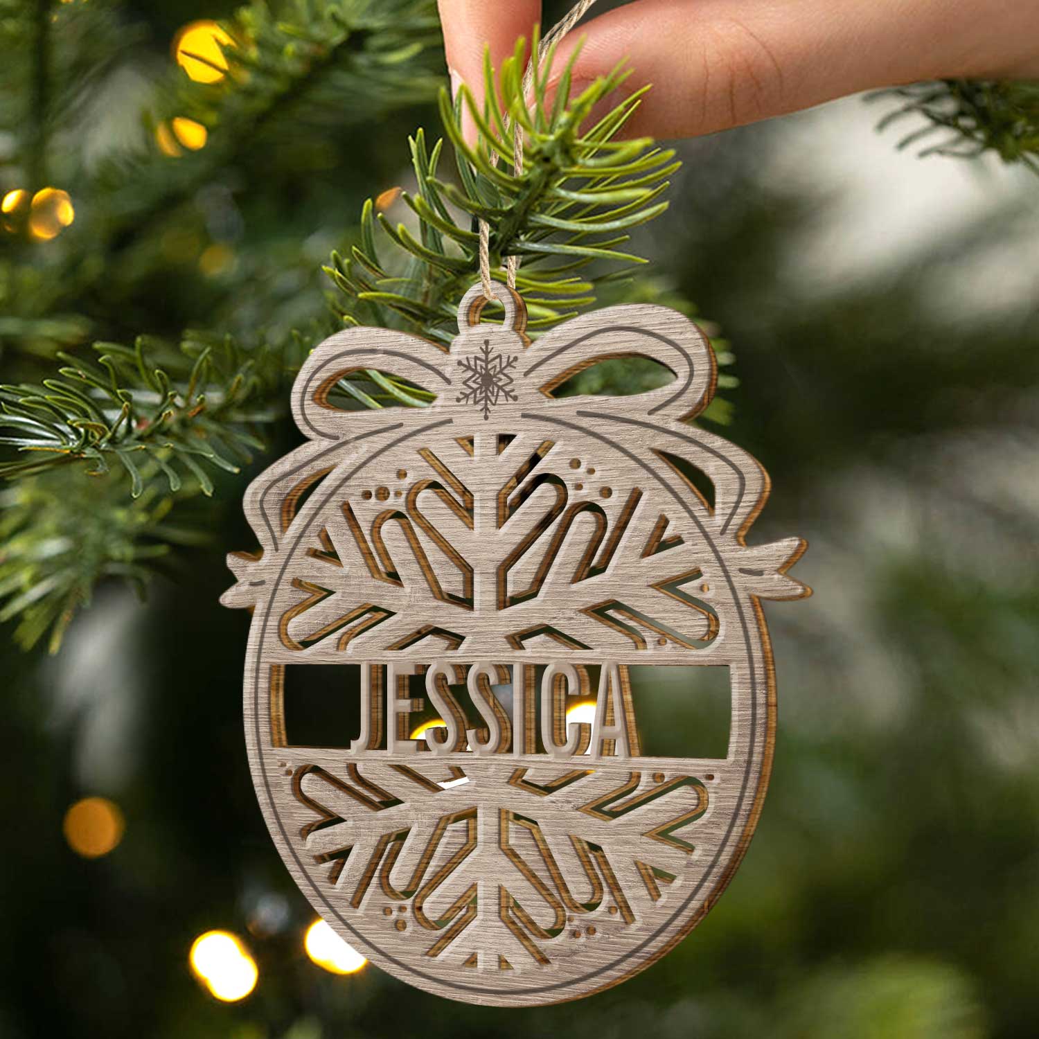 Custom Name Christmas Bauble - Gift For Family - Personalized Wooden Cutout Ornament - Image 2
