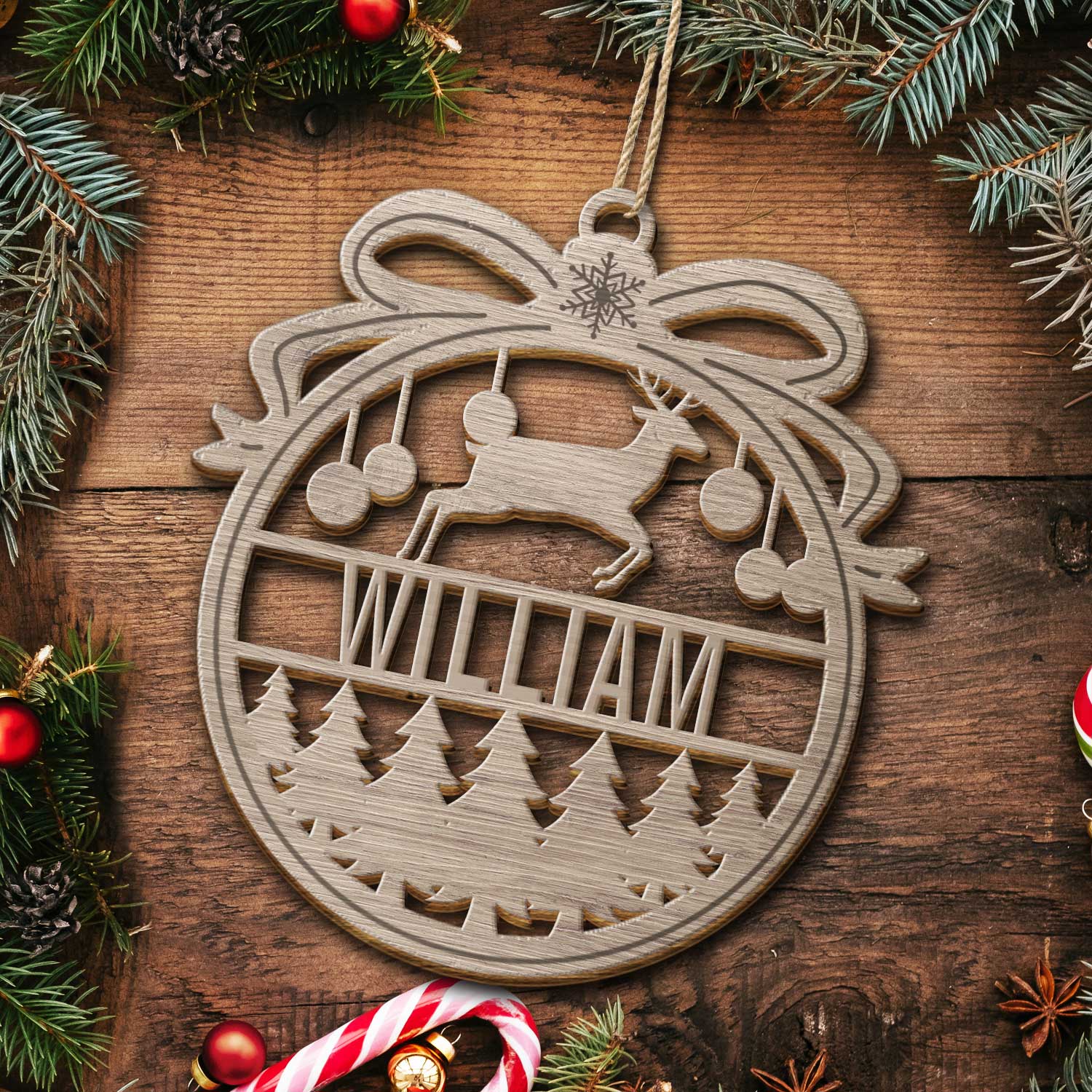 Custom Name Christmas Bauble - Gift For Family - Personalized Wooden Cutout Ornament - Image 5