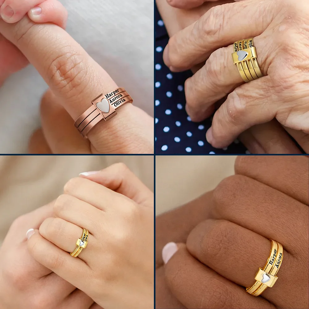 Custom Name Jelwery For Women Girlfriend Wife Mom And Besties - Personalized Heart Stacking Rings - Image 5