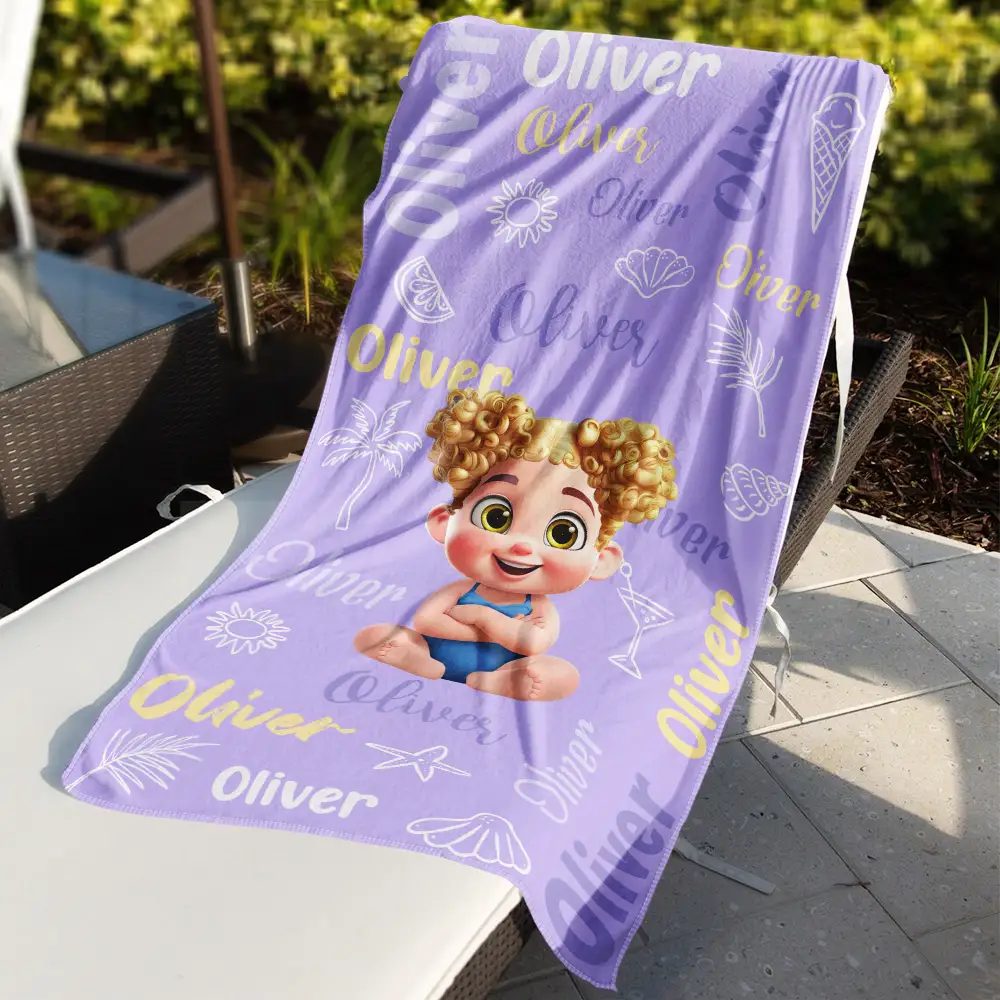 Custom Name Kid Baby - Personalized Beach Towel - Image 3