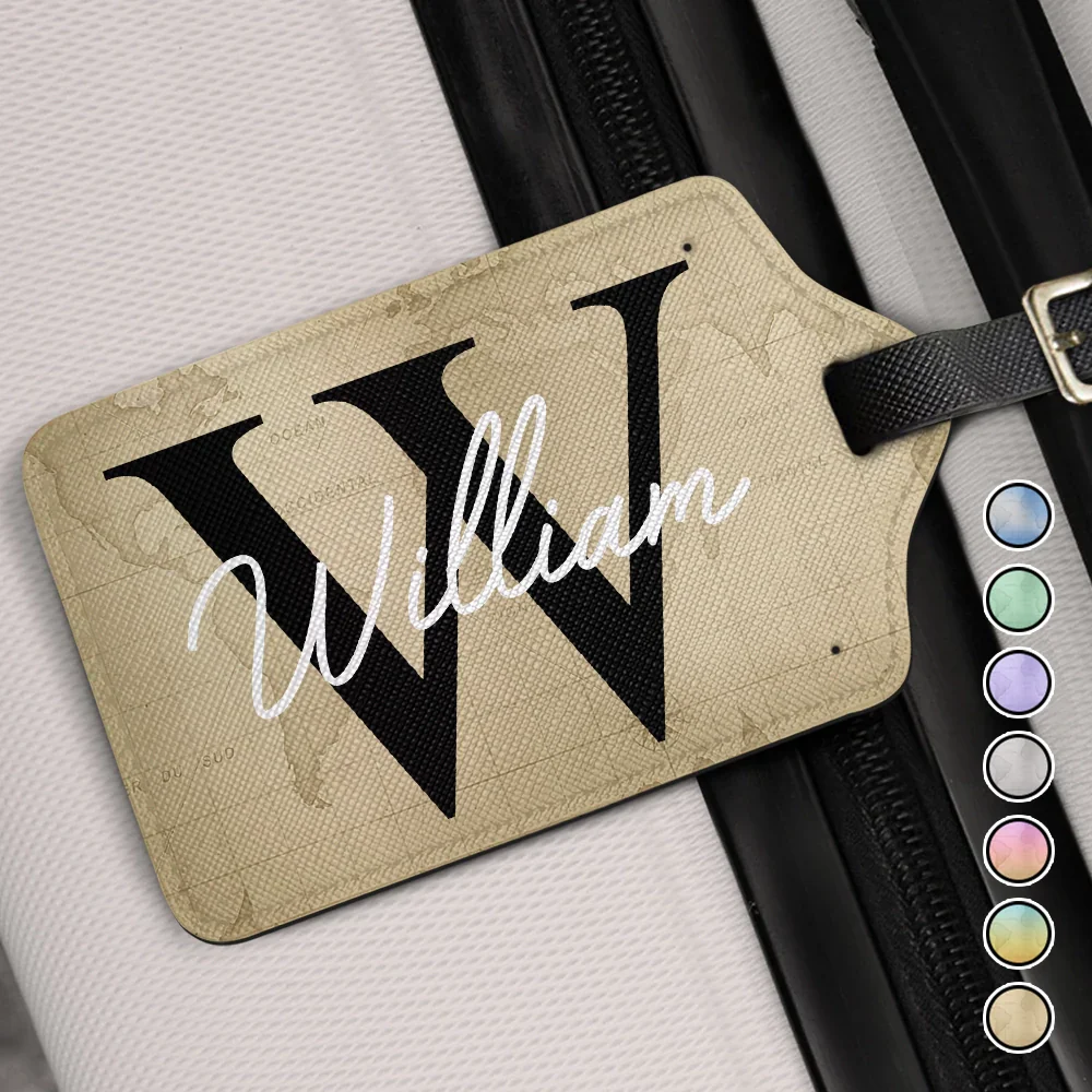 Custom Name Monogram World Map - Personalized Luggage Tag