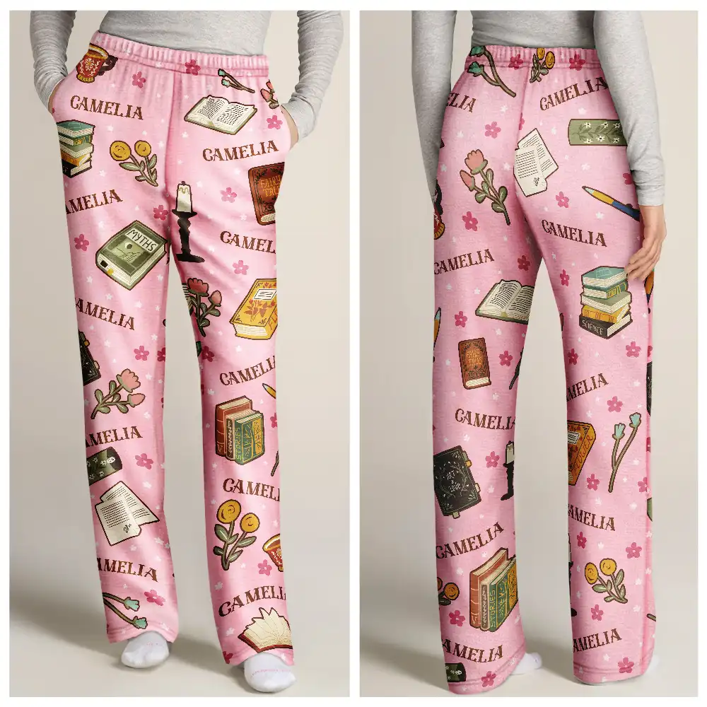 Custom Name Reading Book Lover Books Pattern - Personalized Pajama Pants - Image 3