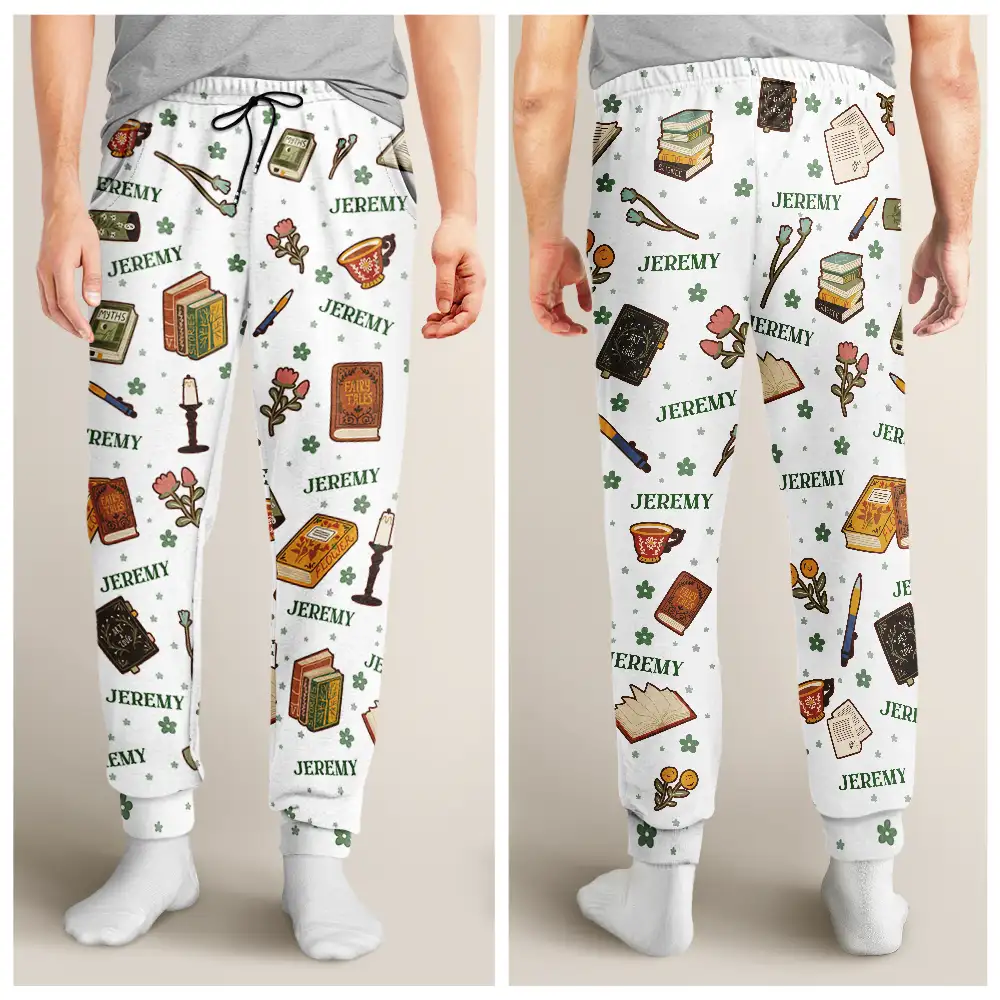 Custom Name Reading Book Lover Books Pattern - Personalized Pajama Pants - Image 4