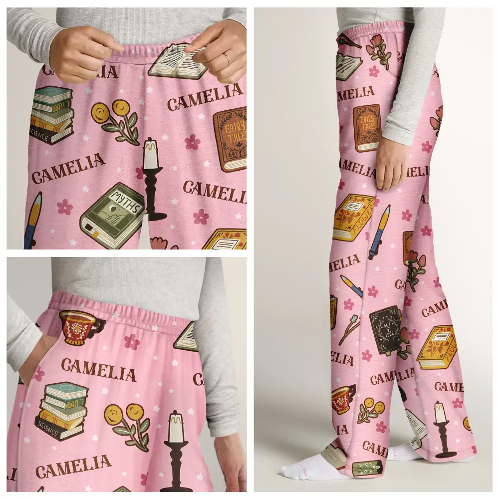 Custom Name Reading Book Lover Books Pattern - Personalized Pajama Pants - Image 7