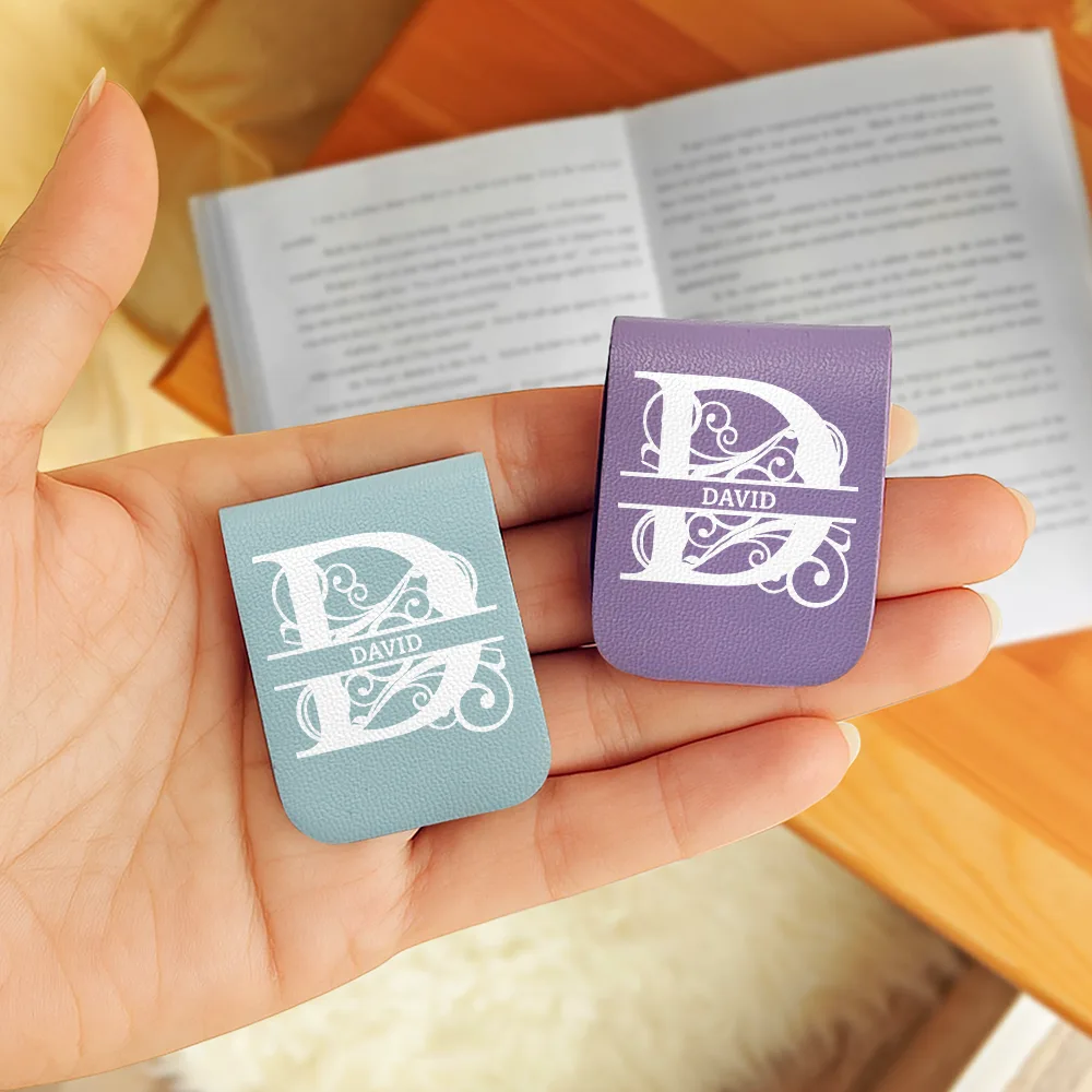 Custom Name Vintage Monogram - Personalized Leather Magnetic Bookmark - Image 3