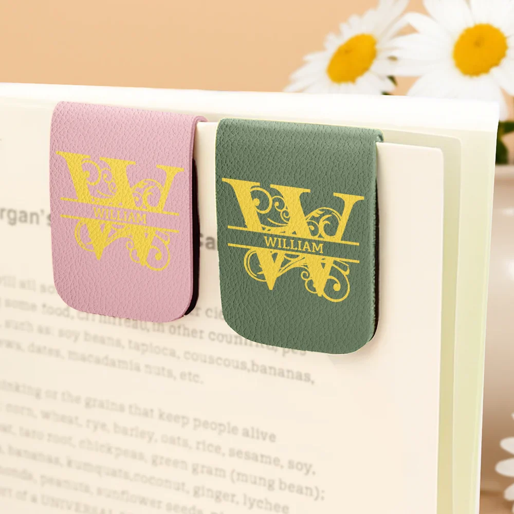 Custom Name Vintage Monogram - Personalized Leather Magnetic Bookmark - Image 4