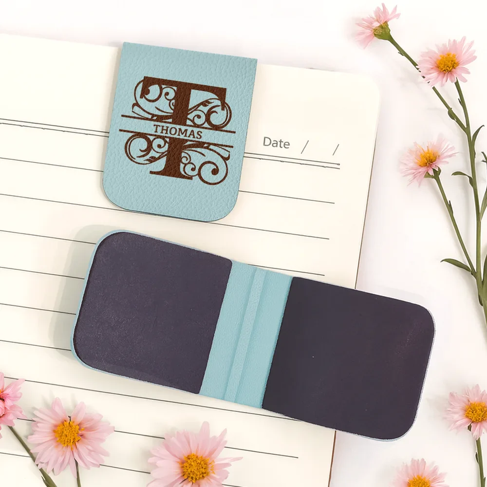 Custom Name Vintage Monogram - Personalized Leather Magnetic Bookmark - Image 5