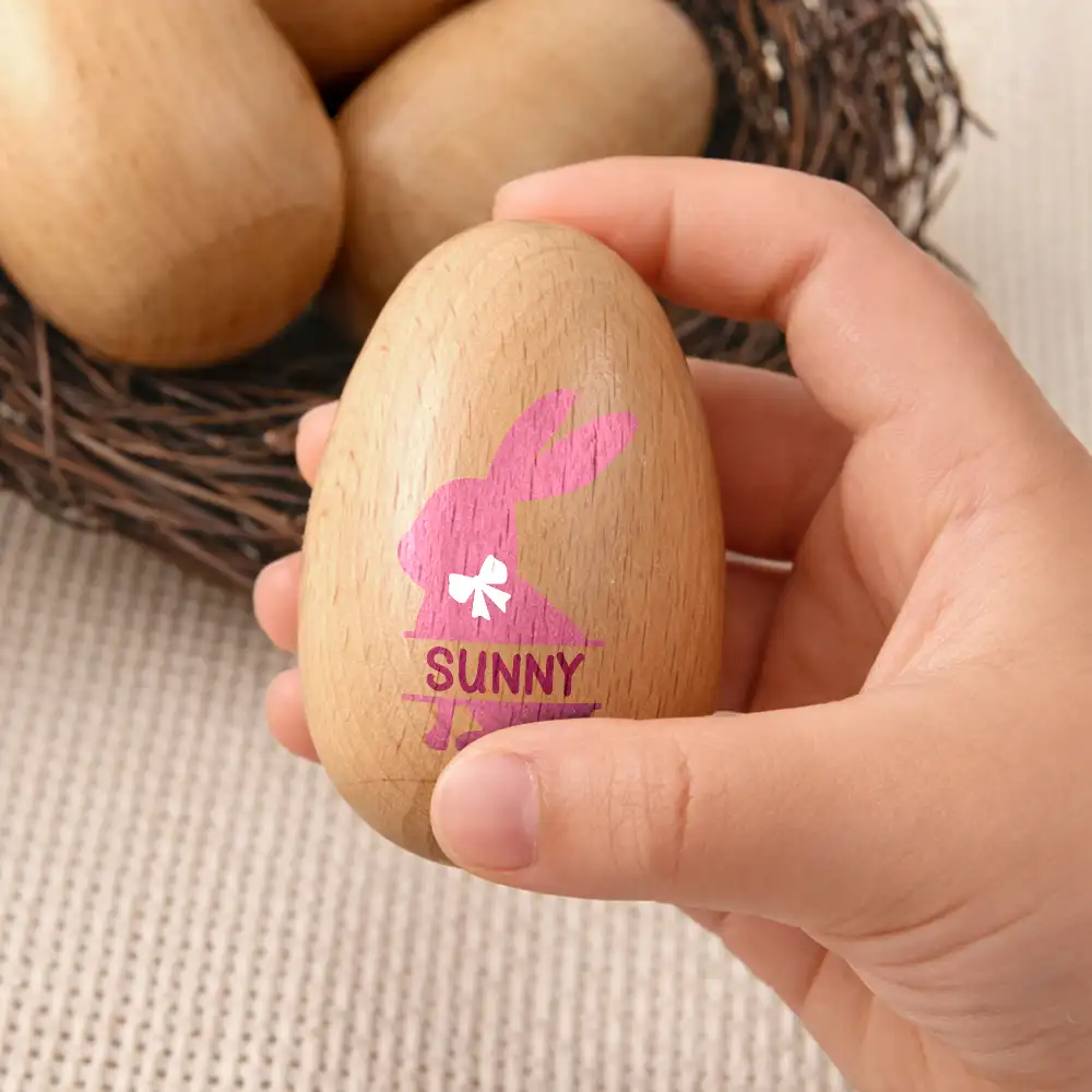 Custom Name With Adorable Bunny - Personalized Musical Wooden Easter Egg Shaker - Image 3