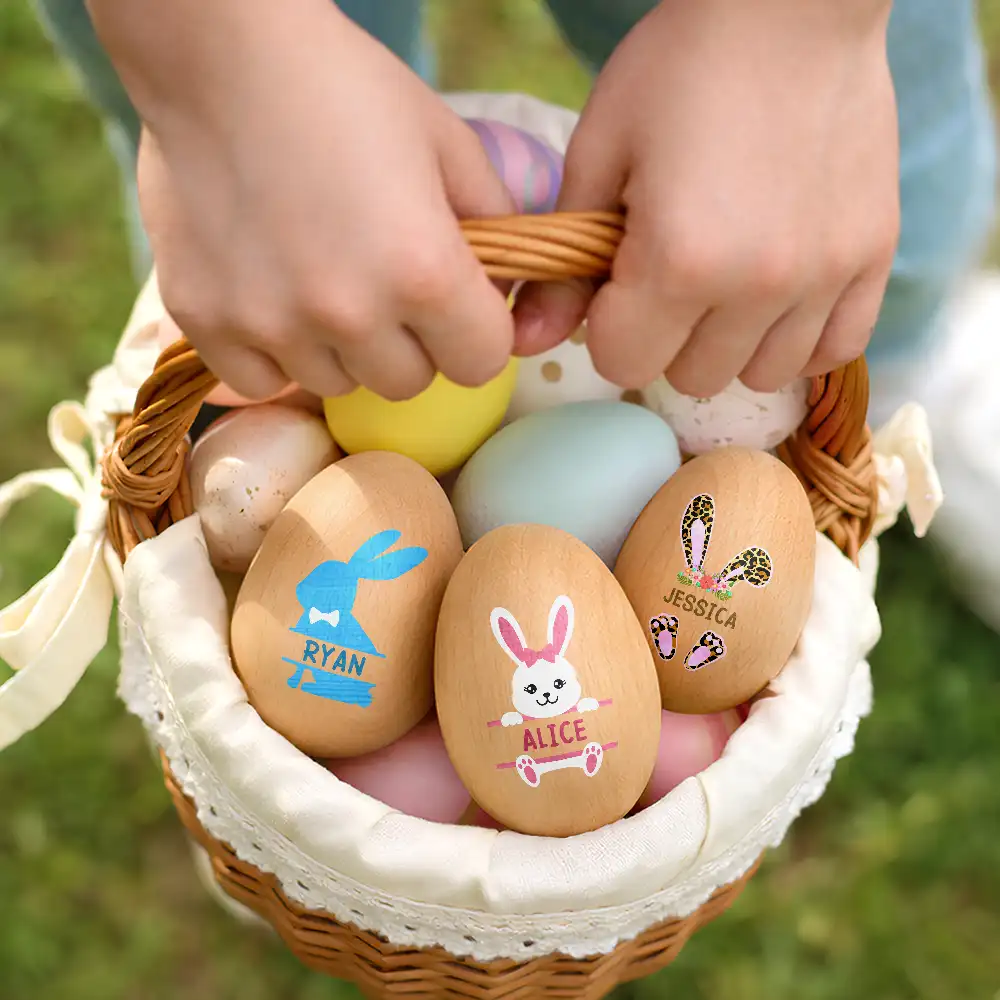 Custom Name With Adorable Bunny - Personalized Musical Wooden Easter Egg Shaker - Image 6