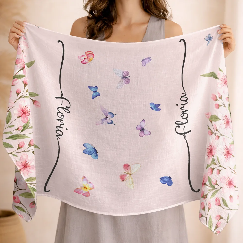 Custom Name With Birth Month Flower - Personalized Lightweight Soft Shawl - Image 2