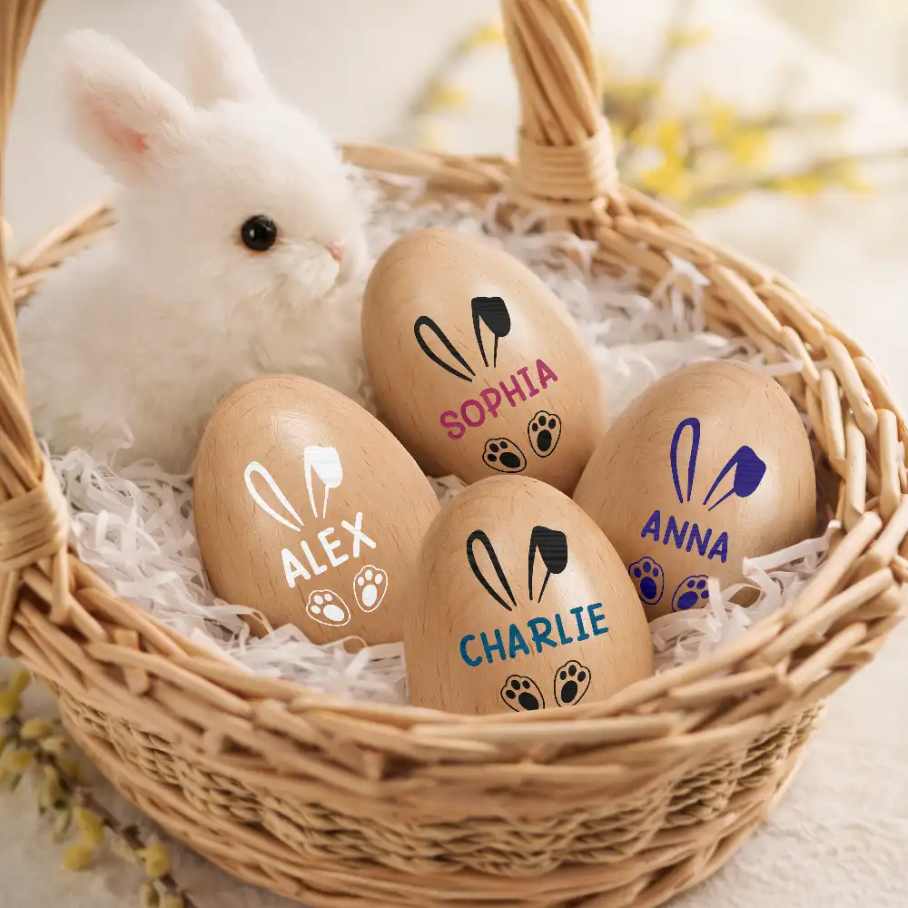 Custom Name With Bunny Ears - Personalized Musical Wooden Easter Egg Shaker - Image 2