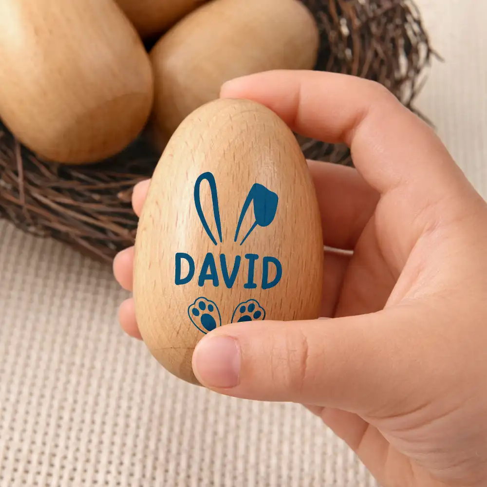 Custom Name With Bunny Ears - Personalized Musical Wooden Easter Egg Shaker - Image 3